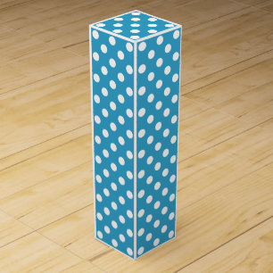 White Polka Dots on Peacock Blue Background Wine Gift Box