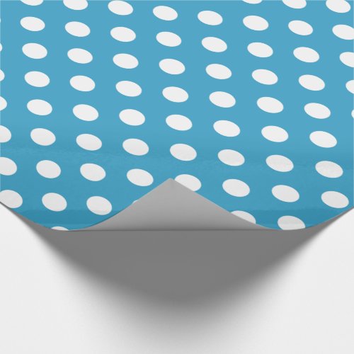 White Polka Dots on Peacock Blue Background Wrapping Paper