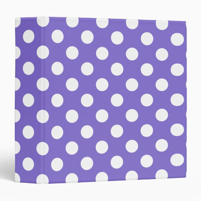 White polka dots on periwinkle 3 ring binder (Front/Spine)
