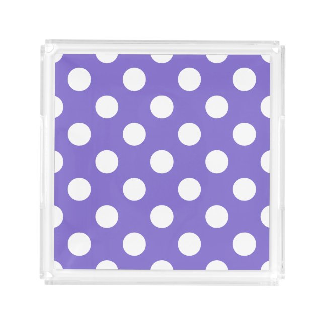 White polka dots on periwinkle acrylic tray (Front)