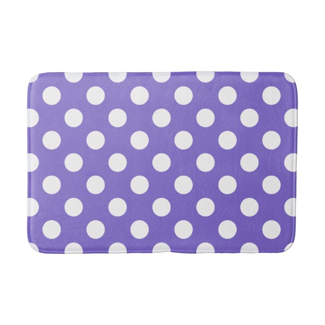 White polka dots on periwinkle bathroom mat (Front)