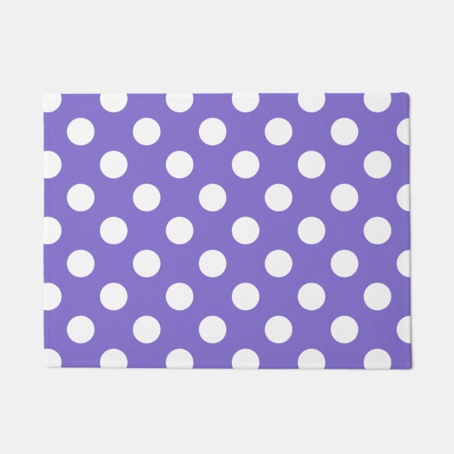 White polka dots on periwinkle doormat (Front)