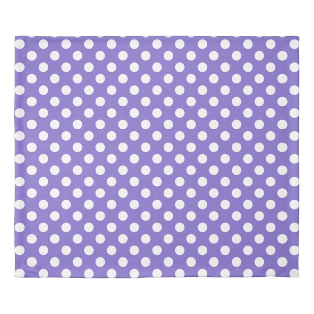 White polka dots on periwinkle duvet cover (Front)