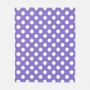 White polka dots on periwinkle fleece blanket