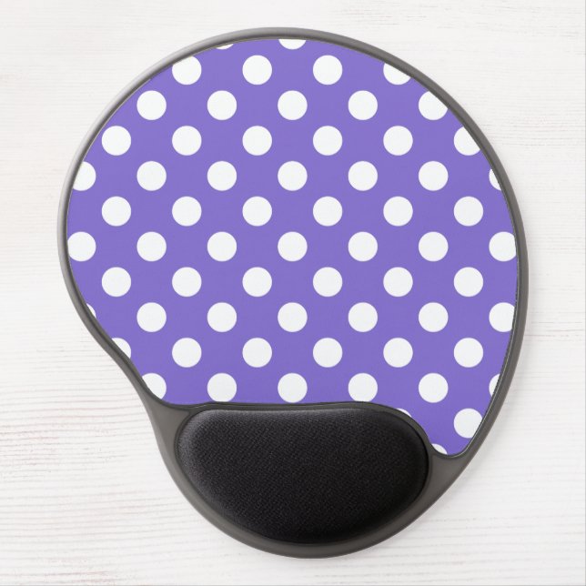 White polka dots on periwinkle gel mouse pad (Front)