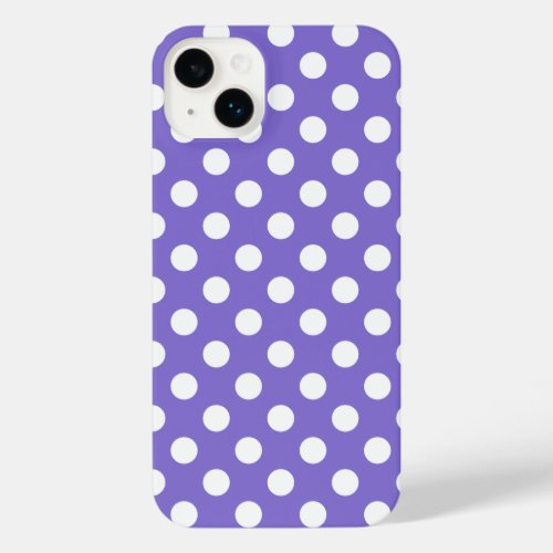 White polka dots on periwinkle iPhone 14 plus case
