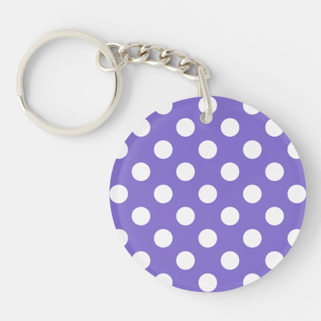 White polka dots on periwinkle keychain (Front)