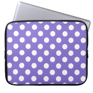 White polka dots on periwinkle laptop sleeve