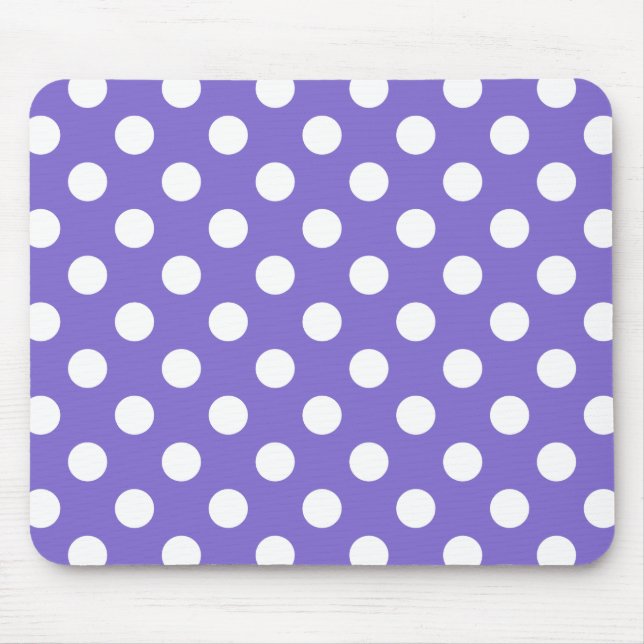 White polka dots on periwinkle mouse pad (Front)