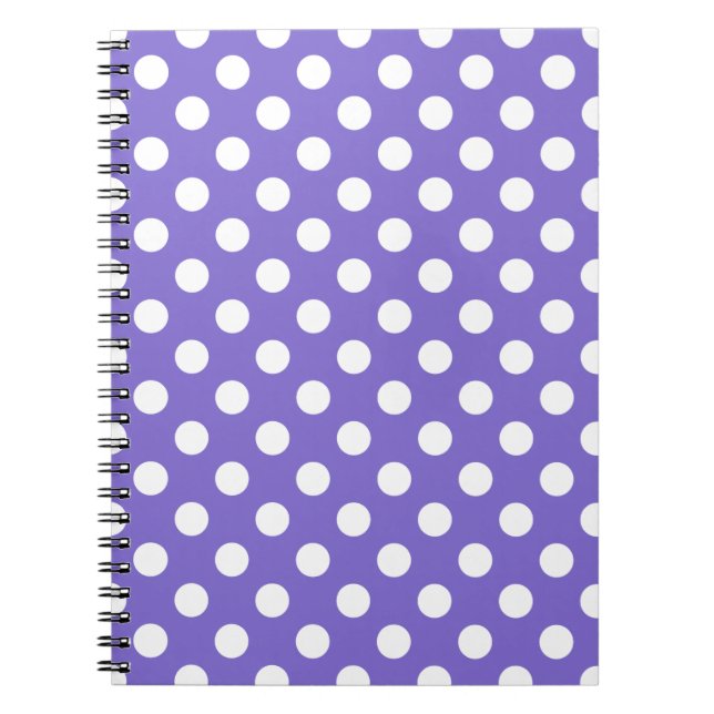White polka dots on periwinkle notebook (Front)