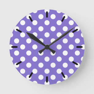White polka dots on periwinkle round clock