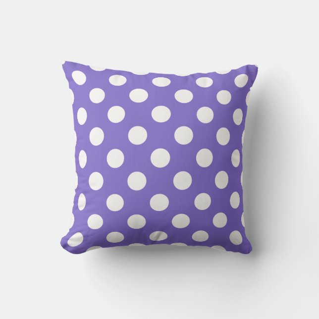 White polka dots on periwinkle throw pillow (Front)