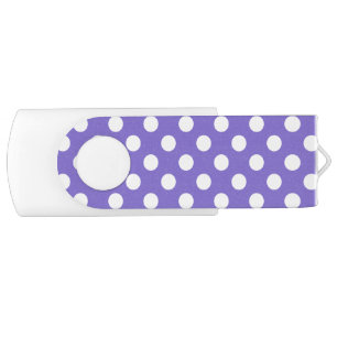 White polka dots on periwinkle USB flash drive
