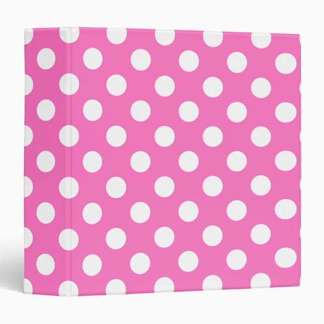 White polka dots on pink 3 ring binder (Front/Spine)