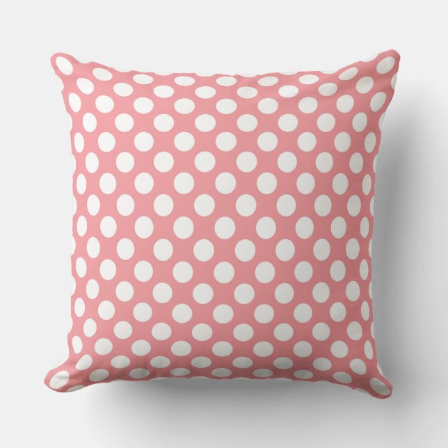 White polka dots on pink background throw pillow (Front)