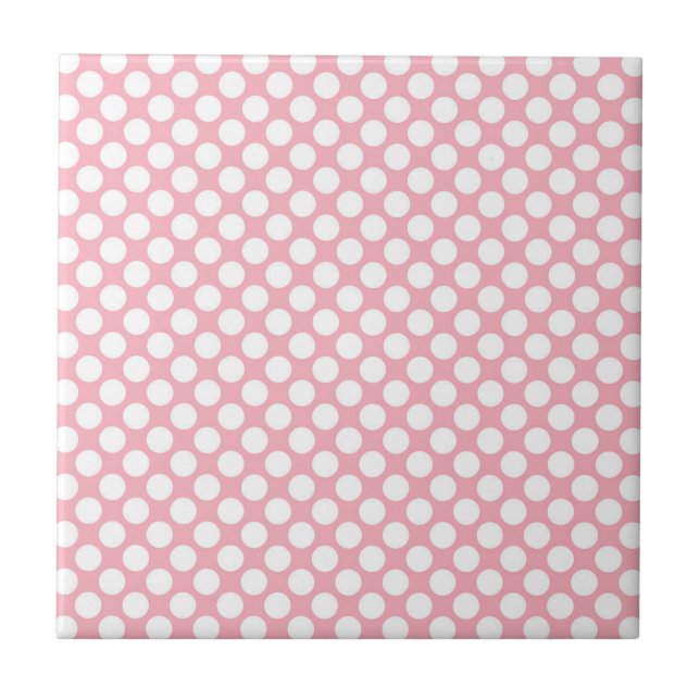 White Polka Dots On Pink Ceramic Tile (Front)