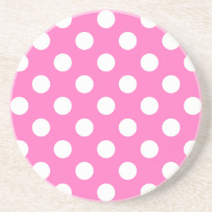 White polka dots on pink drink coaster