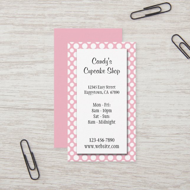 White Polka Dots on Pink Editable Business Card (Front/Back In Situ)
