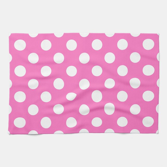 White polka dots on pink kitchen towel (Horizontal)