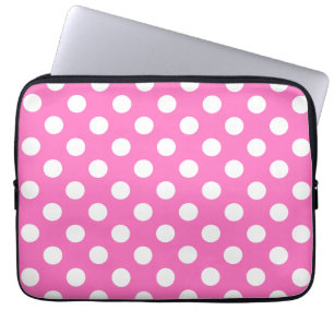 White polka dots on pink laptop sleeve
