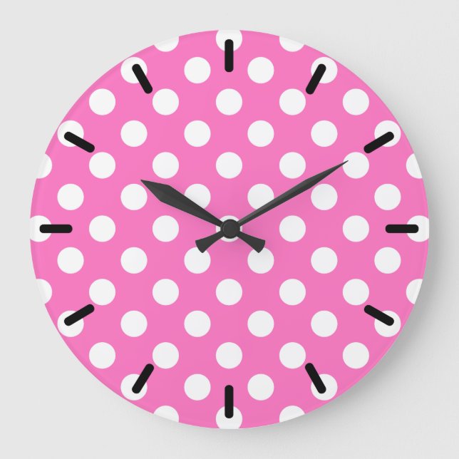 White polka dots on pink large clock (Front)