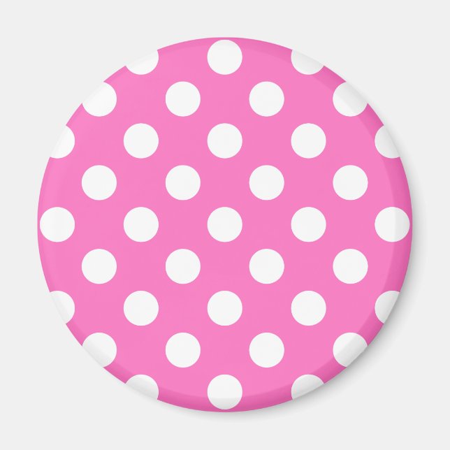 White polka dots on pink magnet (Front)