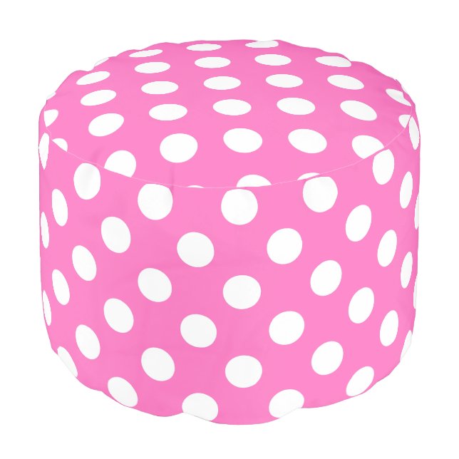White polka dots on pink pouf (Angled Front)