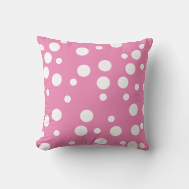 White Polka Dots on Pink Reversible Pillows (Front)