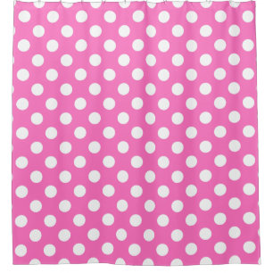 White polka dots on pink shower curtain