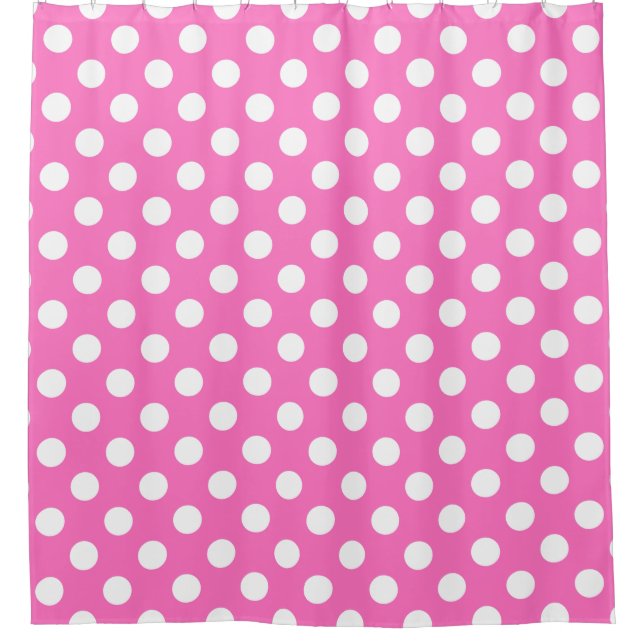 White polka dots on pink shower curtain (Front)