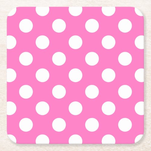 White polka dots on pink square paper coaster