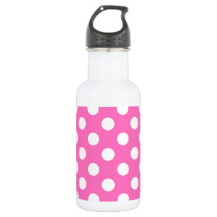 White polka dots on pink stainless steel water bottle
