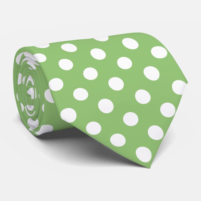 White Polka Dots on Pistachio Green Neck Tie (Rolled)