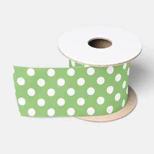 White Polka Dots on Pistachio Green Satin Ribbon