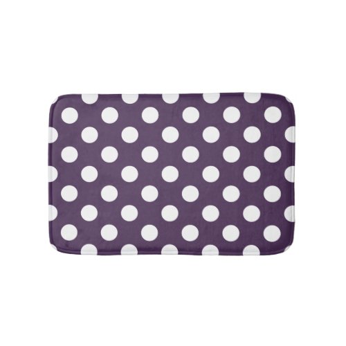 White polka dots on plum purple bathroom mat