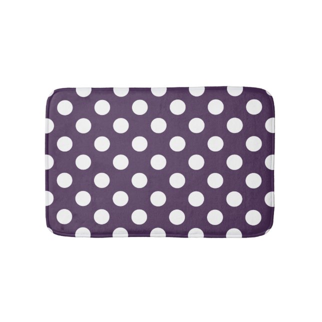 White polka dots on plum purple bathroom mat (Front)