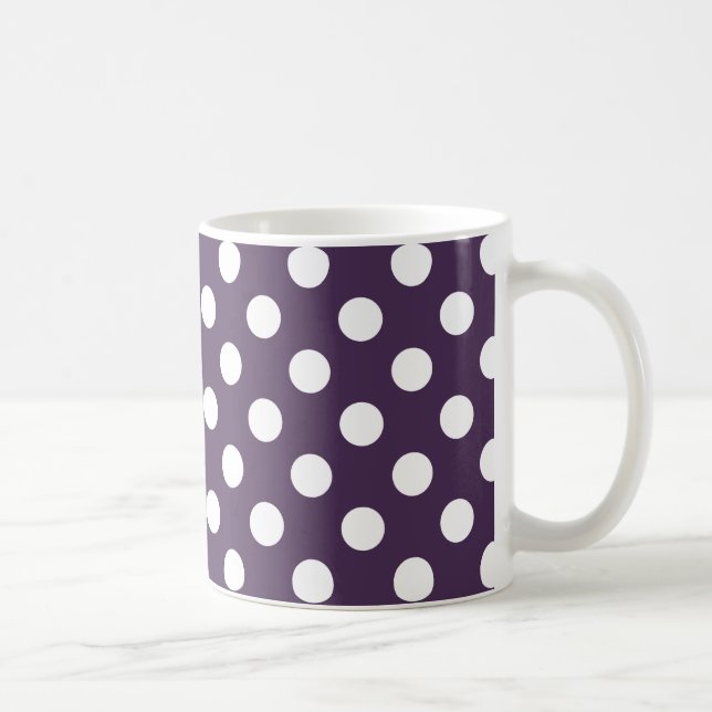 White polka dots on plum purple coffee mug (Right)