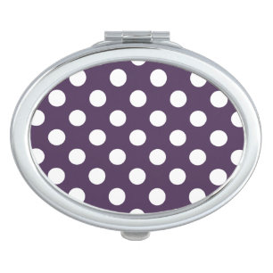 White polka dots on plum purple compact mirror