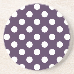White polka dots on plum purple drink coaster