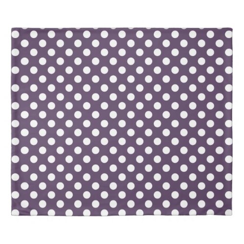 White polka dots on plum purple duvet cover