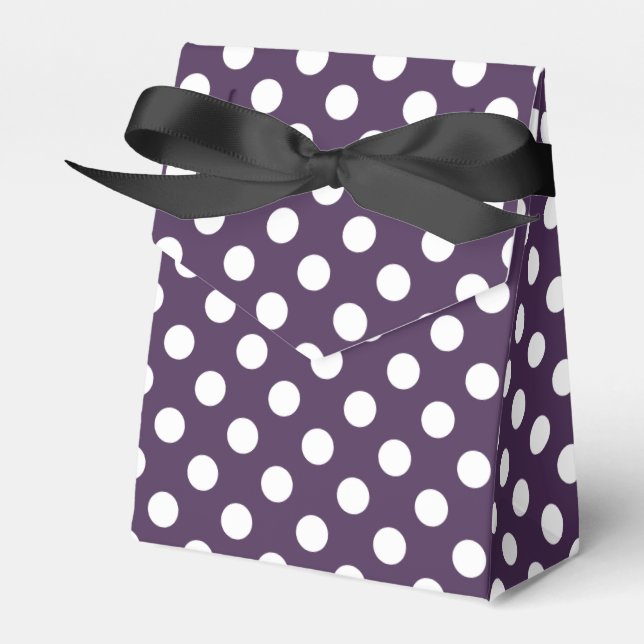 White polka dots on plum purple favor boxes (Front Side)