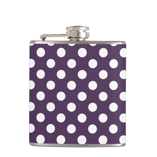 White polka dots on plum purple flask (Front)