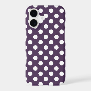 White polka dots on plum purple iPhone 17 case