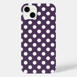 White polka dots on plum purple iPhone 14 plus case
