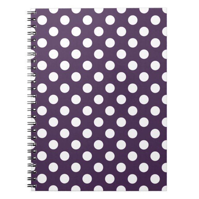 White polka dots on plum purple notebook (Front)