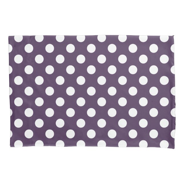 White polka dots on plum purple pillow case (Front)