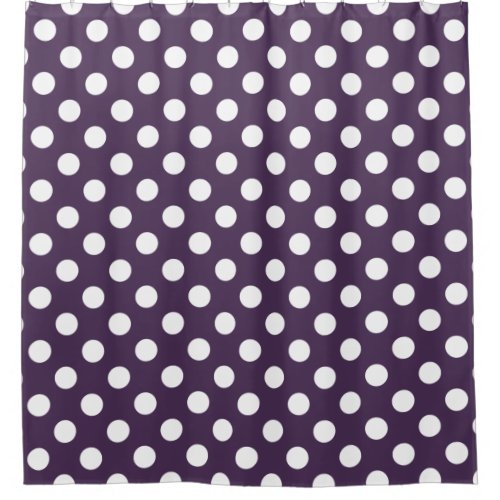 White polka dots on plum purple shower curtain
