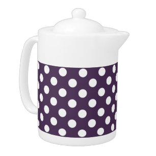 White polka dots on plum purple teapot