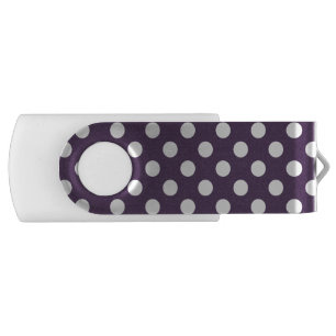 White polka dots on plum purple USB flash drive