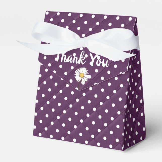 white polka dots on plum thank you favor boxes (Front Side)